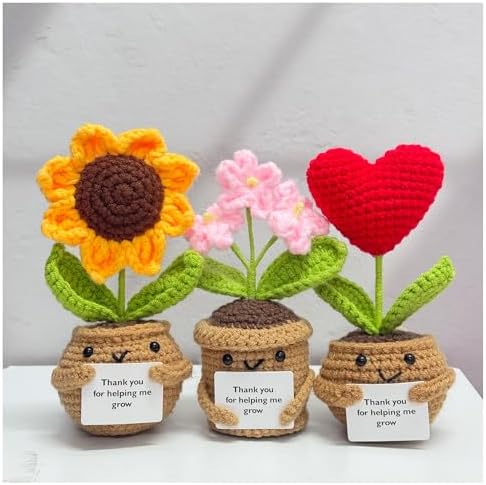 3PCS Handmade Crochet Sunflower Red Heart Forget-me-not Flowers