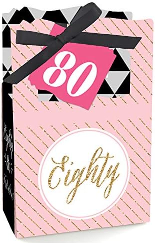 Chic 80th Birthday Favor Box Set of 12 Pink Gold Black
