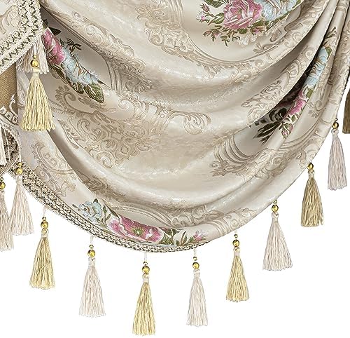Loom and Mill Pearly Beige Jacquard Valance with Tassels