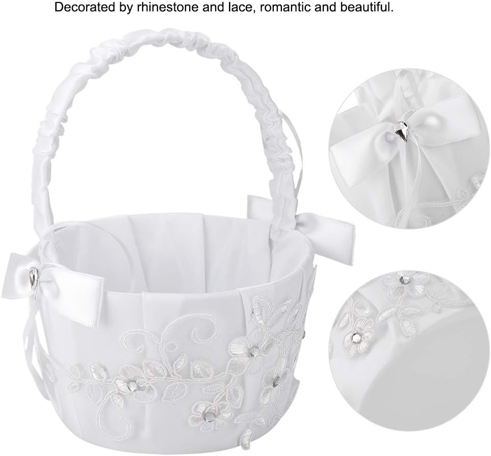 Wedding Flower Girl Basket with Rhinestone and Lace