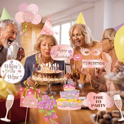 33PCS Glitter Rose Gold Photo Booth Props for Birthday