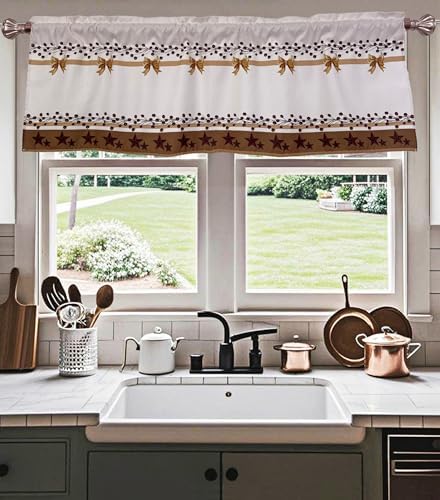 Country Stars Bows Red Berry Barn Valance Curtain for Privacy