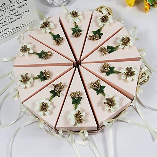 Tiecawk 30pcs Triangle Cake Shaped Candy Boxes Pink