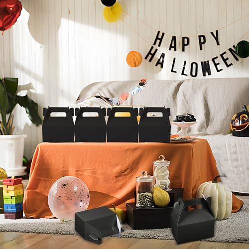 XAGLVV 24 Pcs Black Party Favor Box with Handles