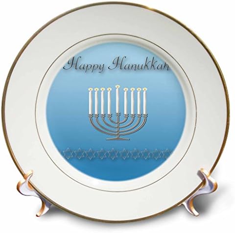 3dRose Happy Hanukkah Stars of David and Menorah Porcelain Plate