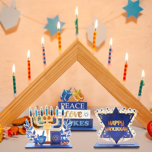 ABTOLS 3PCS Hanukkah Wooden Centerpieces Set