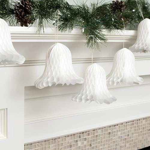 Elegant White Paper Honeycomb Bells - 5 Inch Pack of 4