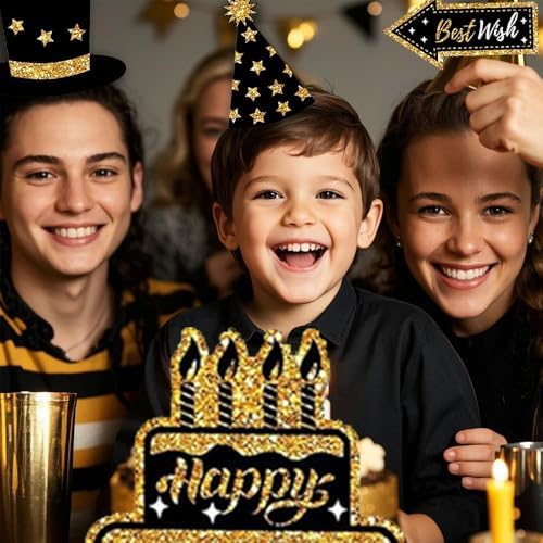 36 Piece Black Gold Birthday Photo Booth Props Set