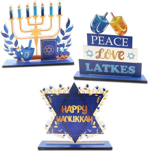 3 PCS Happy Hanukkah Table Centerpieces with Menorah and Star of David