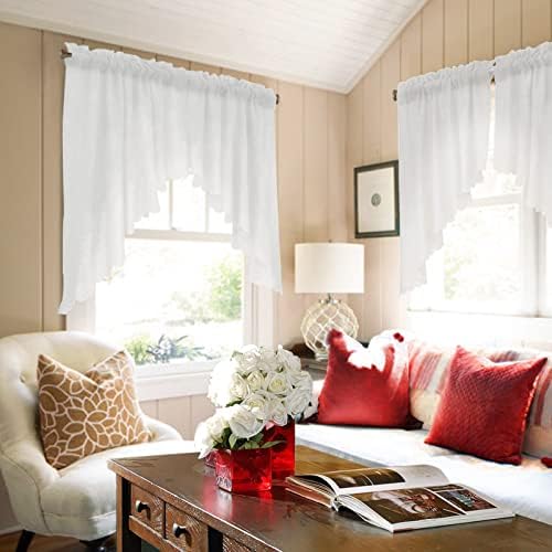 VORTTA White Burlap Look Swag Curtains 36 Inch 2 Panels