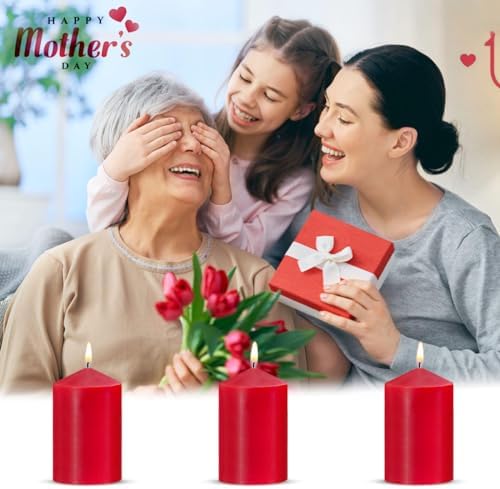 2x3 Inch Red Pillar Candles Set of 8 24 Hour Dripless
