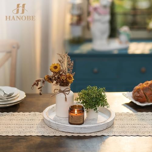 Hanobe Round Wooden Candle Plate Holder Tray