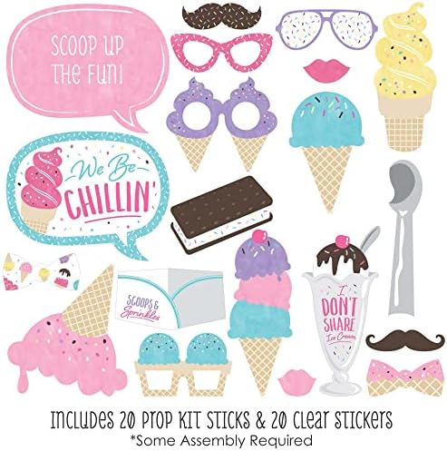 Big Dot of Happiness Ice Cream Photo Booth Props Kit 20 Count