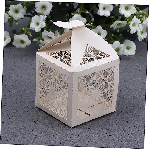 COOLHIYA 50pcs Hollow Craft Paper Wedding Favor Boxes Beige