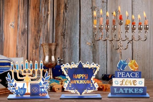 3 PCS Happy Hanukkah Table Centerpieces with Menorah and Star of David
