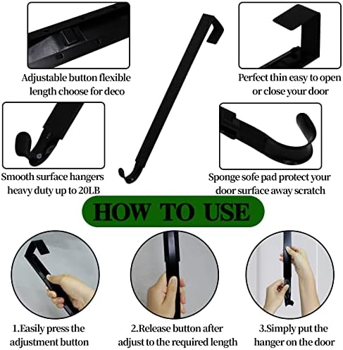 Adjustable Wreath Hanger for Front Door Black Heavy Duty 20lbs