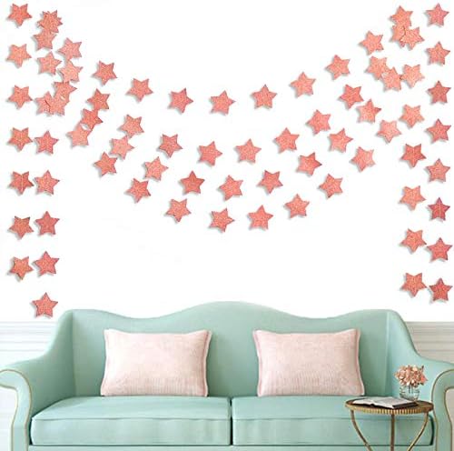 TTSAM 6 Pack Glitter Rose Gold Star Garland Decorations