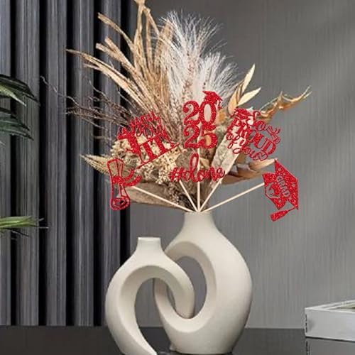 2025 Graduation Centerpiece Sticks Red Glitter