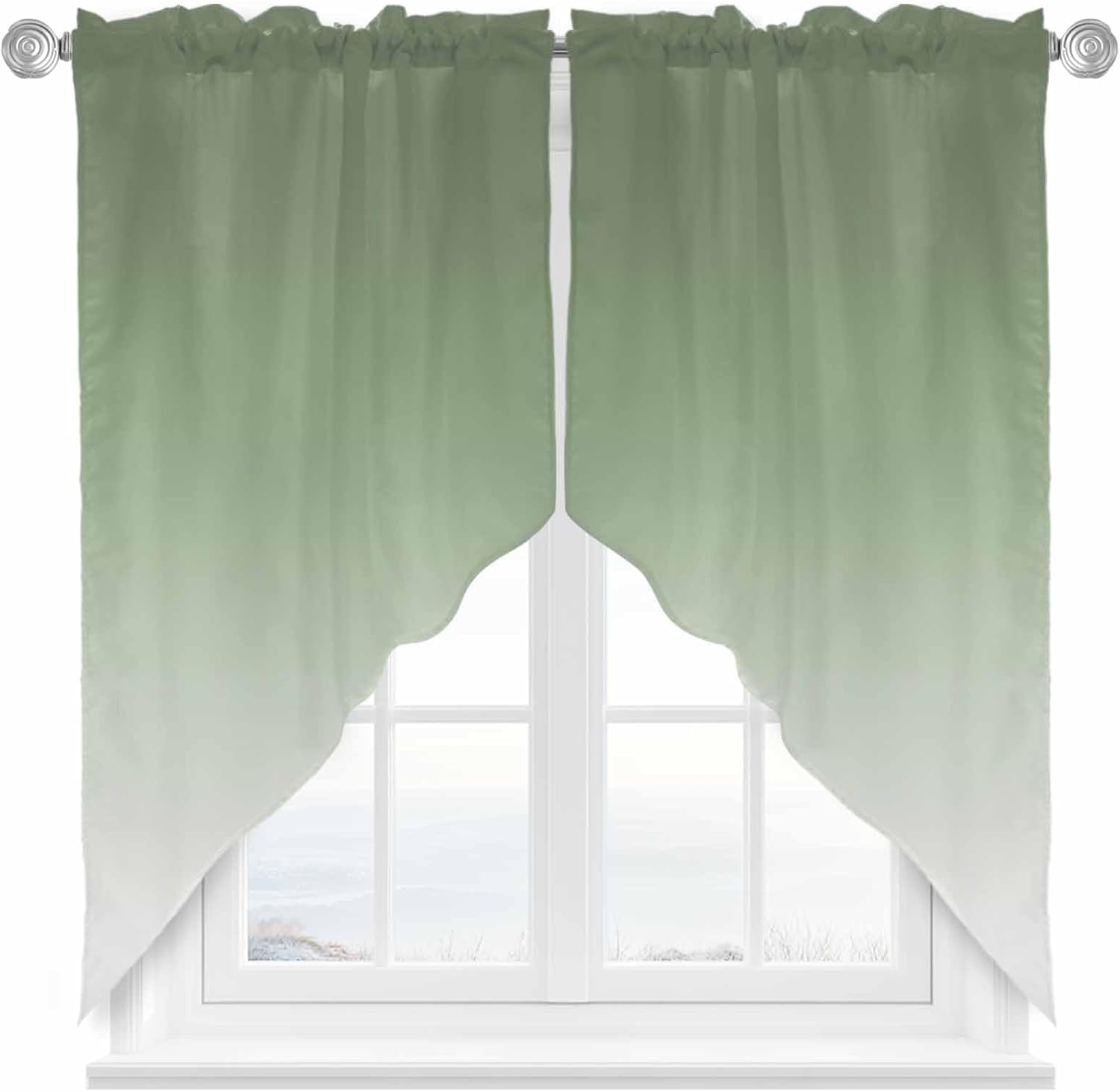 Swag Valances for Windows Gradient Sage Green 2 Panels 28x36 Inch