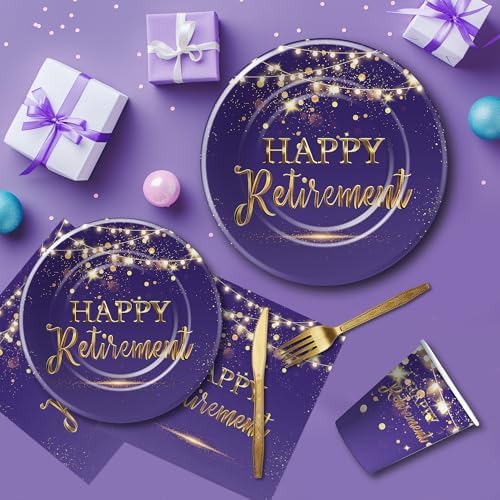 Elegant Purple Retirement Party Tableware Set Serves 24