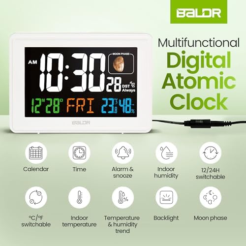 Baldr Atomic Clock with Temperature and Humidity Display - White