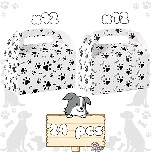 24Pcs Dog Paw Print Bone Sign Treat Boxes for Kids Birthday Party