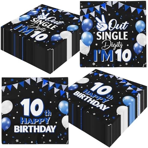 10th Birthday Napkins for Boys 40pcs Double Digits Decorations