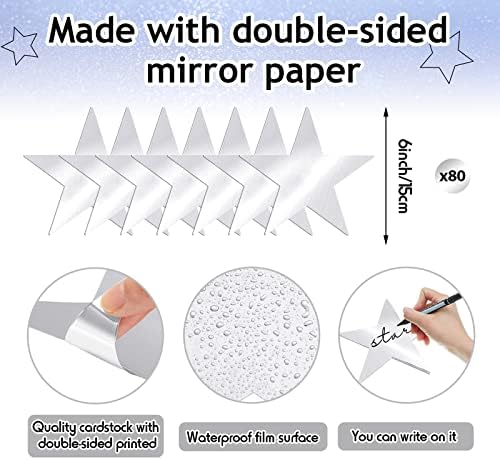 Leinuosen 80 Pieces 6 Inch Silver Stars Cutouts Decorations