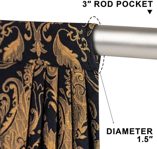 Loom and Mill Luxury Waterfall Valance 59 Inch Black Damask Swag