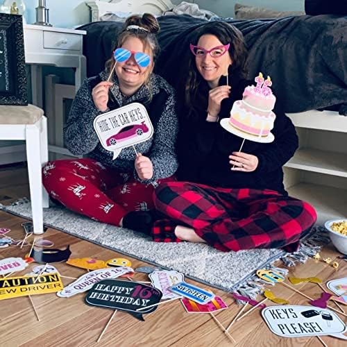 Sweet 16 Photo Booth Props Set - 41 Pieces with Sign and Sticks