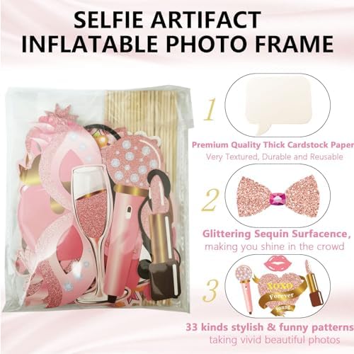 33PCS Glitter Rose Gold Photo Booth Props for Birthday