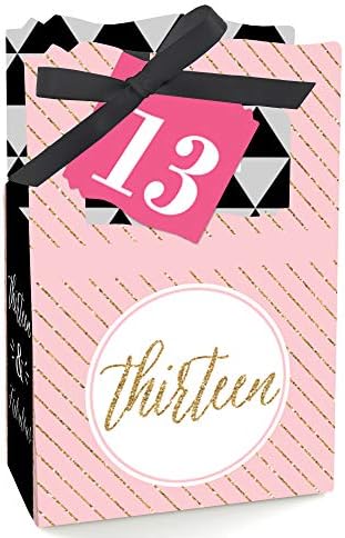 Chic 13th Birthday Favor Boxes Set of 12 Pink Black Gold