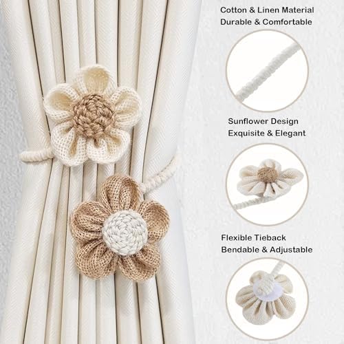 SRG Rope Curtain Tiebacks 2 Pack Sunflower Cream Khaki