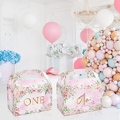 1st Birthday Girl Treat Box Party Favors Set of 12 Pink