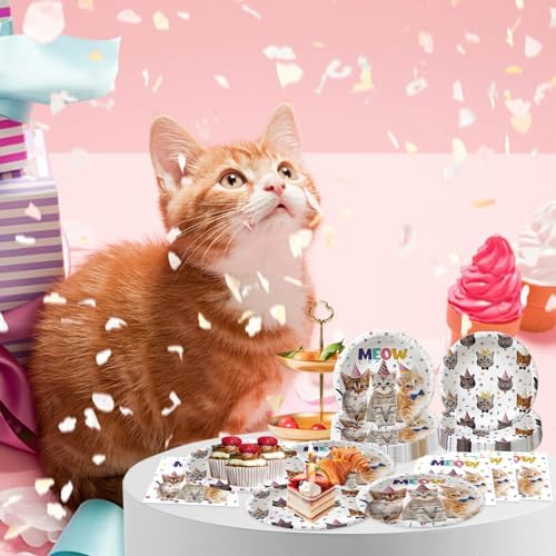 80PCS Cat Plates and Napkins for Birthday Party