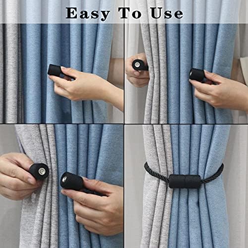 Porlau 2 Pack Black Magnetic Curtain Holdbacks