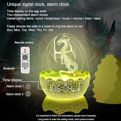 Unique Dragon Egg Digital Clock with Alarm and Bluetooth Speaker