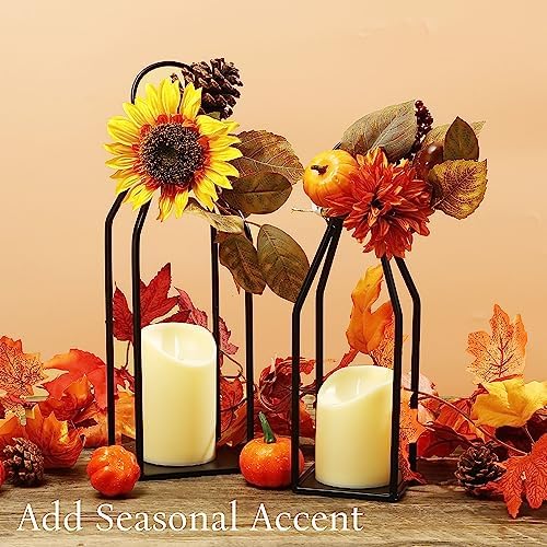 Perfnique Modern Farmhouse Lantern Decor Set of 2 Black Metal
