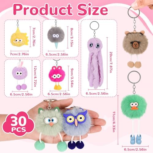 LiYiQ 30 Pcs Cute Plush Keychains for Birthday Party Favors