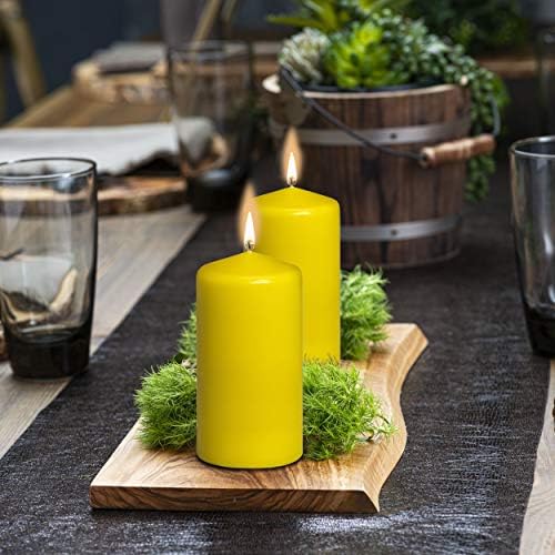 BOLSIUS 4 Yellow Pillar Candles - 3x6 Inches - Unscented