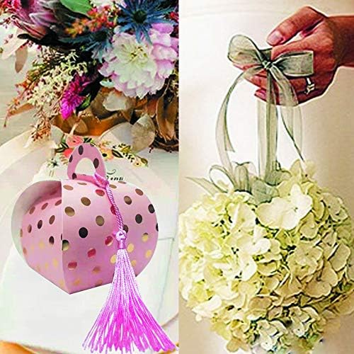 Amajoy 50PCS Pink Wedding Favor Boxes with Tassels and Gold Foil Dot
