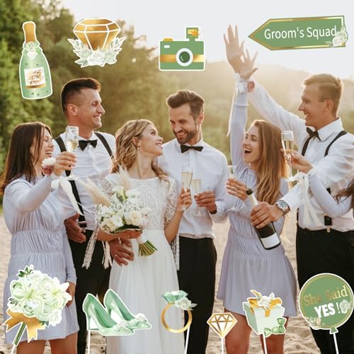 SUNBEAUTY 38 PCS Sage Green Photo Booth Props for Wedding