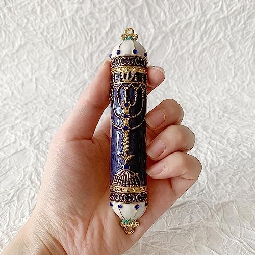 Exquisite Black and Gold Mezuzah with Blue Crystal Accent