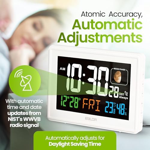 Baldr Atomic Clock with Temperature and Humidity Display - White