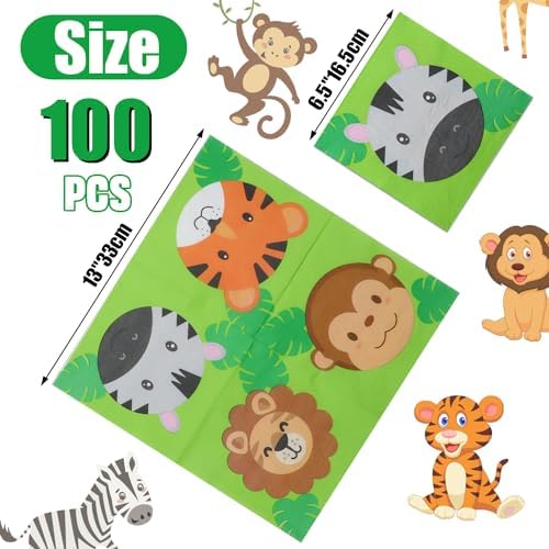 100 Pcs Jungle Safari Animal Napkins for Kids Birthday Party