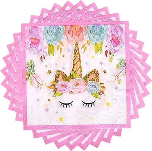50 PCS Pink Unicorn Napkins for Girls Party