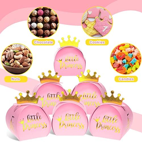 TaoBary 36 Pack Pink Princess Candy Boxes with Gold Crown