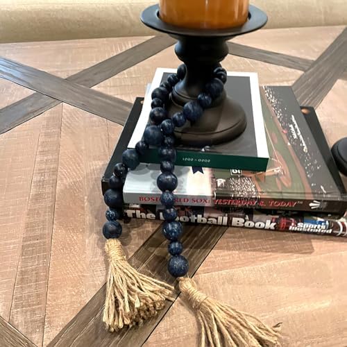 Handcrafted Rustic Blue Wooden Beads Garland with Tassel