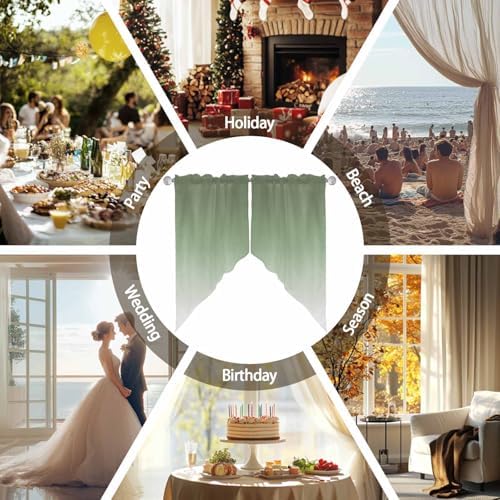 Swag Valances for Windows Gradient Sage Green 2 Panels 28x36 Inch