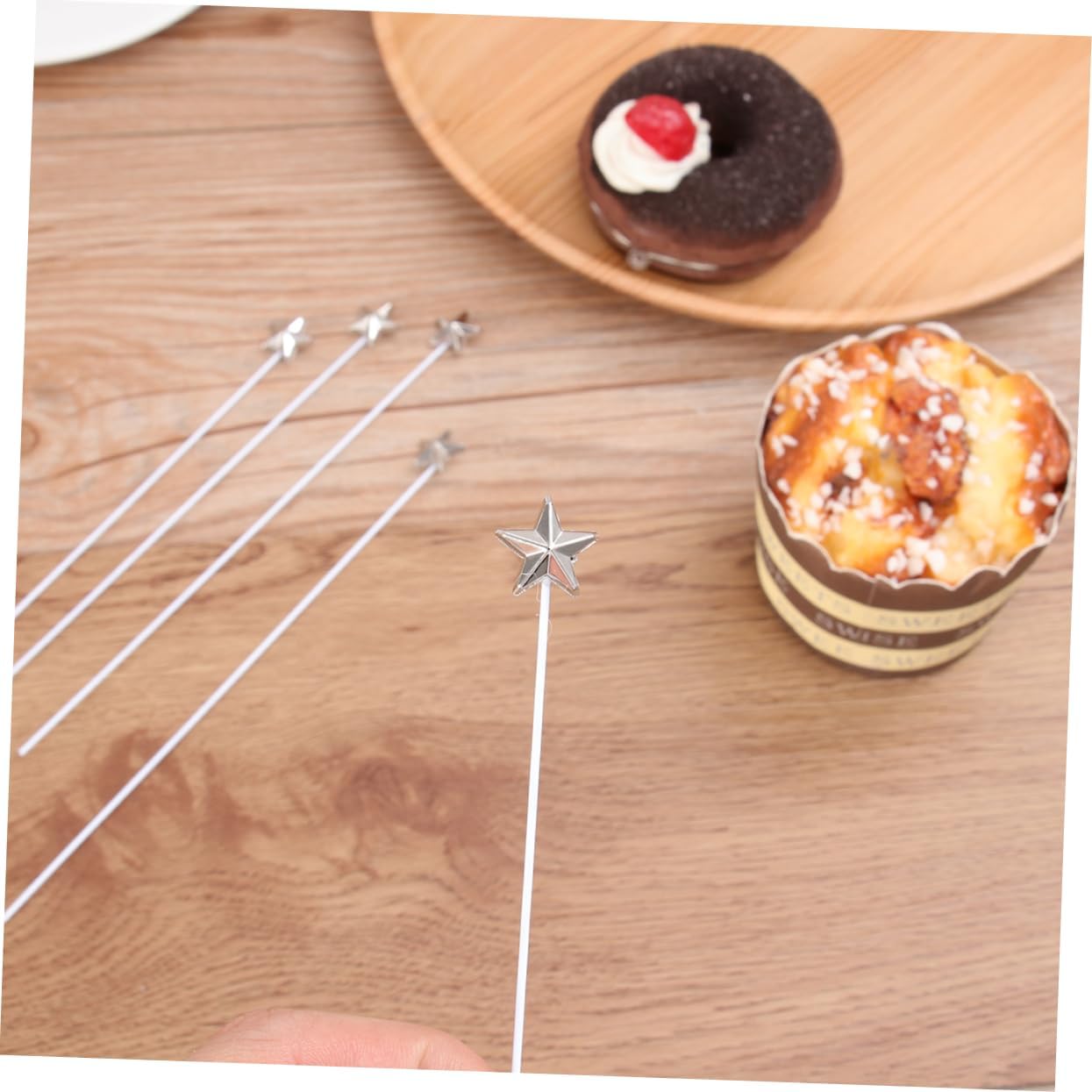 50pcs Silver Star Cake Toppers Decorative Birthday Supplies